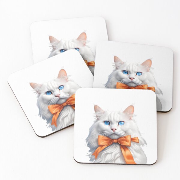 Item preview, White Cat With Blue Eyes and Orange Tie designed and sold by KaiLabsArt.