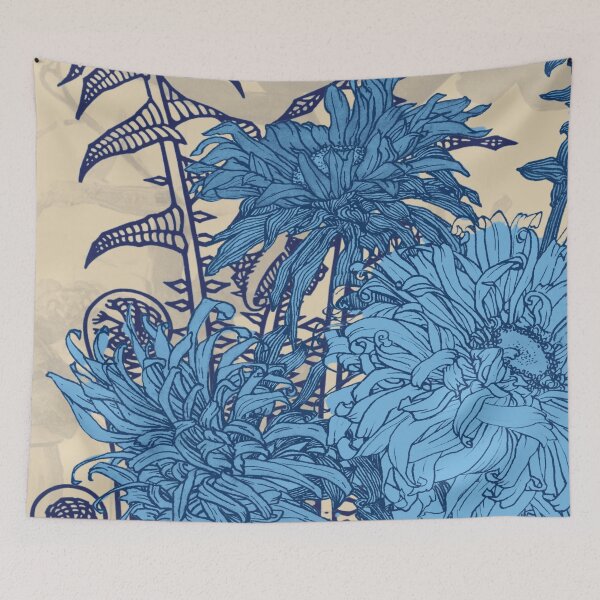 Item preview, Abstract Botanical Wall Art - Fiddleheads and Dahlias, Indigo and Ivory, Collage No.12623-09 designed and sold by MirabiliaMagpie.