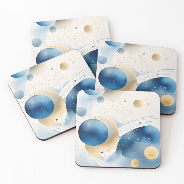 Item preview, Abstract Shapes Geometric Art ~ Planets and Stars in Space ~ Textured Blue and Gold Circles Painting 3 designed and sold by Neon-Wolf.