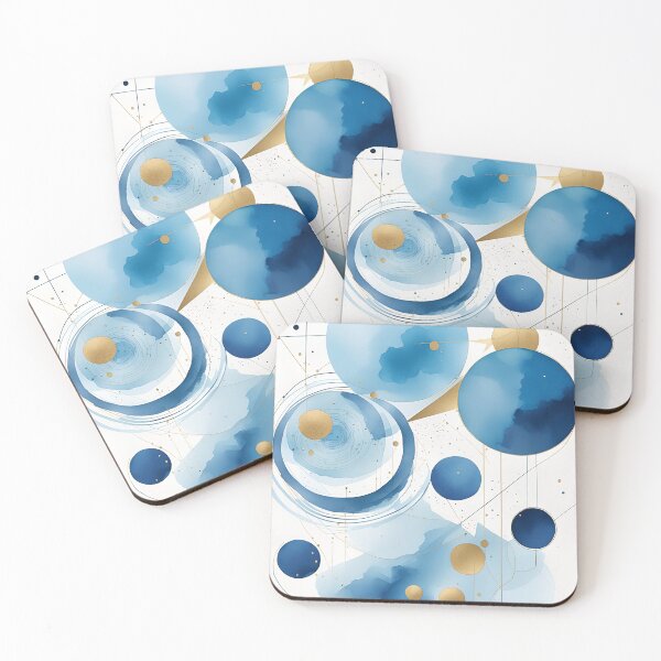 Item preview, Abstract Shapes Geometric Art ~ Planets and in Space ~ Textured Blue and Gold Circles Painting 4 designed and sold by Neon-Wolf.