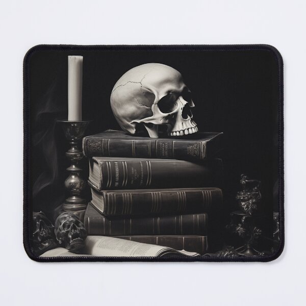 Item preview, skull on books designed and sold by DarkRedNight.