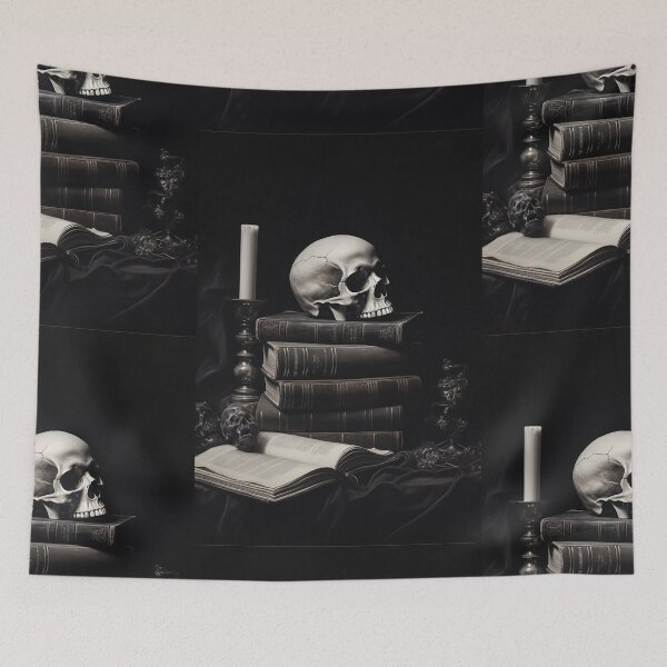Item preview, skull on books designed and sold by DarkRedNight.