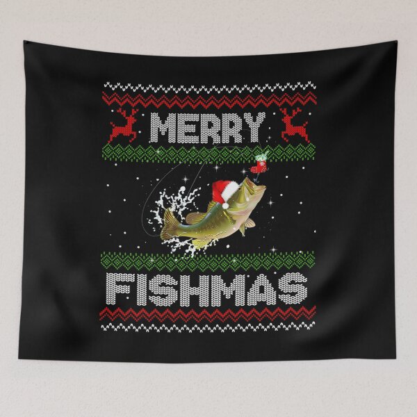 Item preview, Merry Fishmas Ugly Christmas Sweater Funny Fishing designed and sold by Smix Pixels.