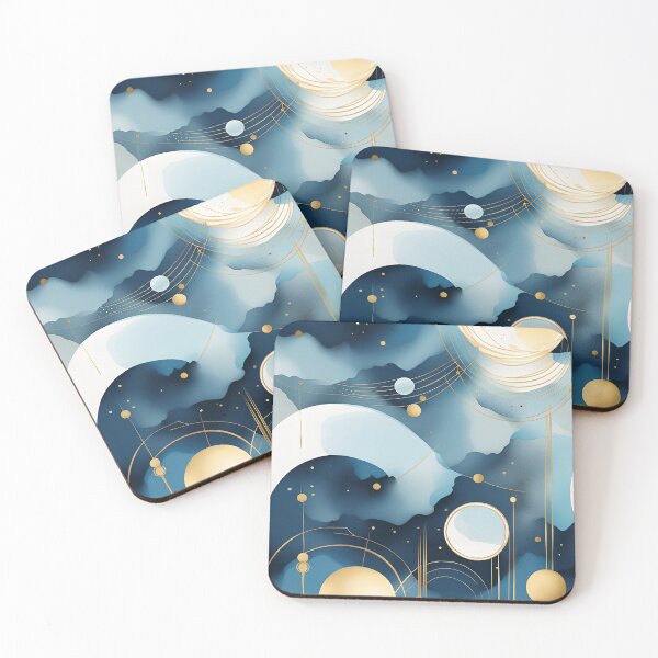 Item preview, Abstract Shapes Geometric Art ~ Planets and in Space ~ Textured Blue and Gold Circles Painting 5 designed and sold by Neon-Wolf.