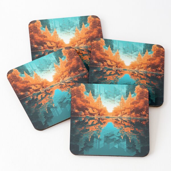 Item preview, Voxel Forest | Abstract Trees and Shadows in Dark Orange and Light Aquamarine designed and sold by FairX.