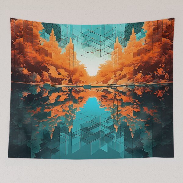 Item preview, Voxel Forest | Abstract Trees and Shadows in Dark Orange and Light Aquamarine designed and sold by FairX.