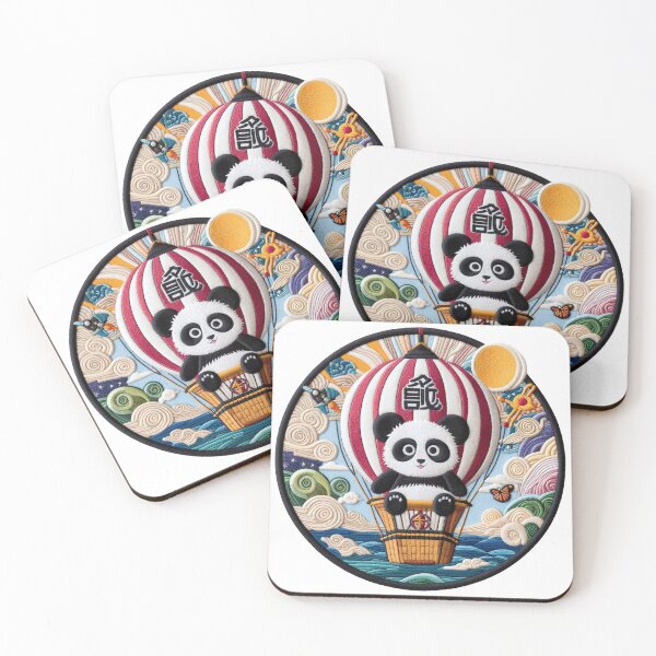 Item preview, Kawaii Panda Bear in Hot Air Balloon | Embroidered Digital Illustration designed and sold by GALUMARKET.