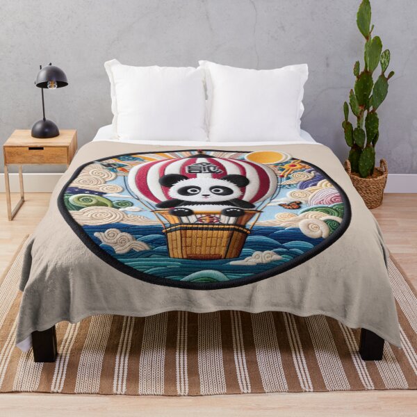 Item preview, Kawaii Panda Bear in Hot Air Balloon | Embroidered Digital Illustration designed and sold by GALUMARKET.