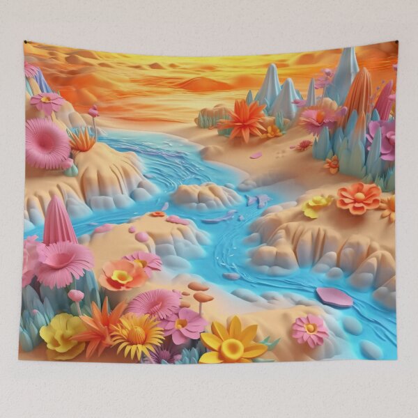 Item preview, 3D Style Sun Setting Over A floral Desert With A Stream designed and sold by whitedove457.