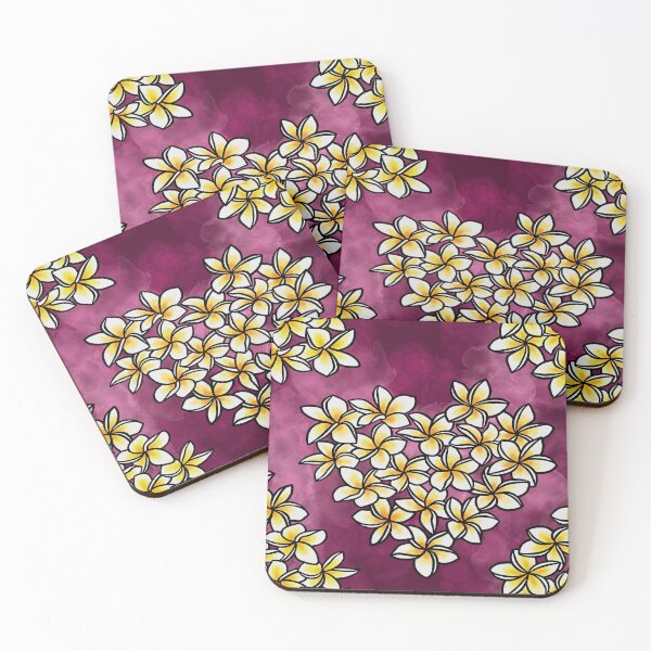 Item preview, Yellow Plumeria Hearts on a Maroon watercolor Background designed and sold by Lehuas.
