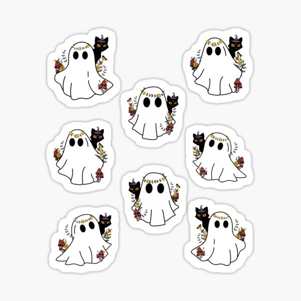 Artikel-Vorschau von Blumen-Halloween-Geist mit schwarzer Katze, designt und verkauft von patternjp.