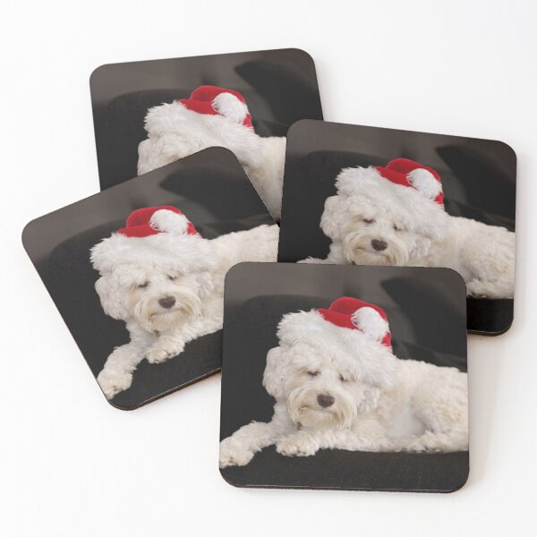 Item preview, Small white dog in santa hat tired and looking drowsy designed and sold by Brian Scantlebury.