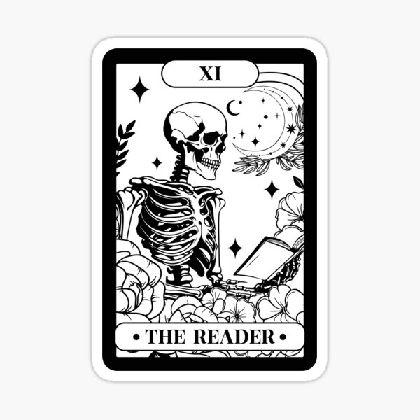 The Reader Tarot Card Skeleton Reading Book Sticker