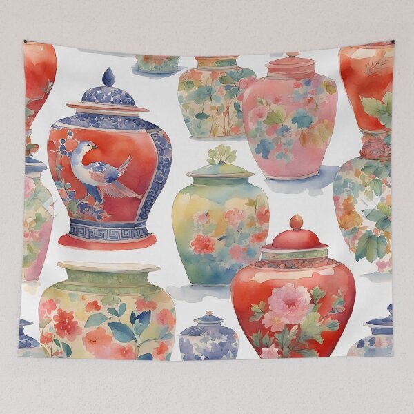 Item preview, Chinoiserie jars wate4color painting designed and sold by SophieClimaArt.