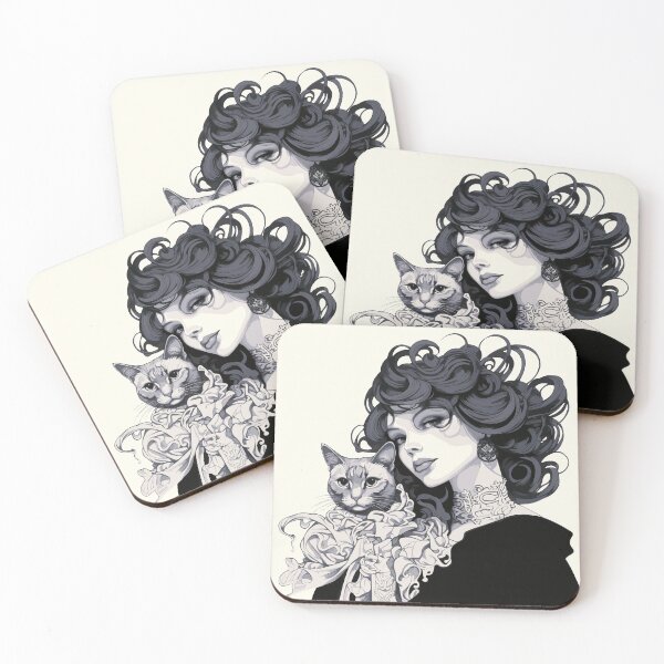 Item preview, Woman and tabby cat (black and white) designed and sold by etherElric.