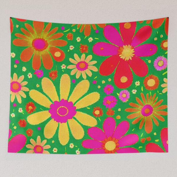 Item preview, Large Bright Flowers Retro Mod 1960's Flower Power designed and sold by RoomShiners.