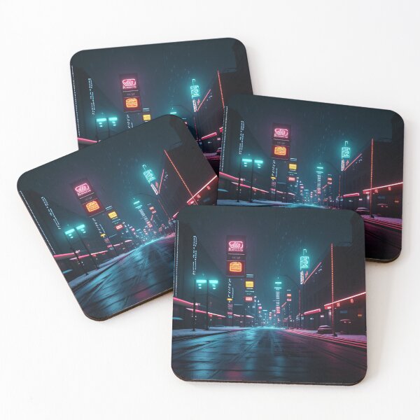 Item preview, Snow night city on road lights at night designed and sold by PosterPalace.