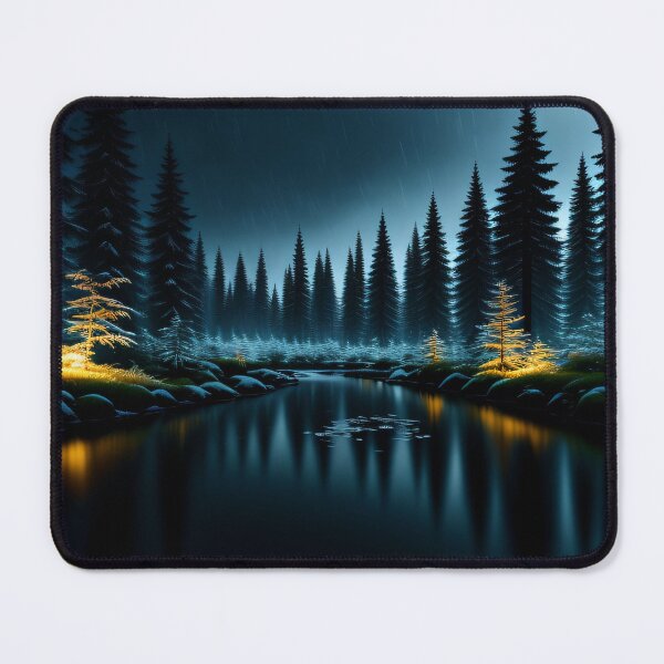 Item preview, Snow forest with river yellow lights designed and sold by PosterPalace.