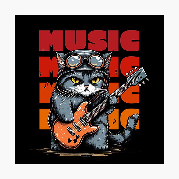 Item preview, Cute Music Cat playing electric guitar designed and sold by WildPortrait.