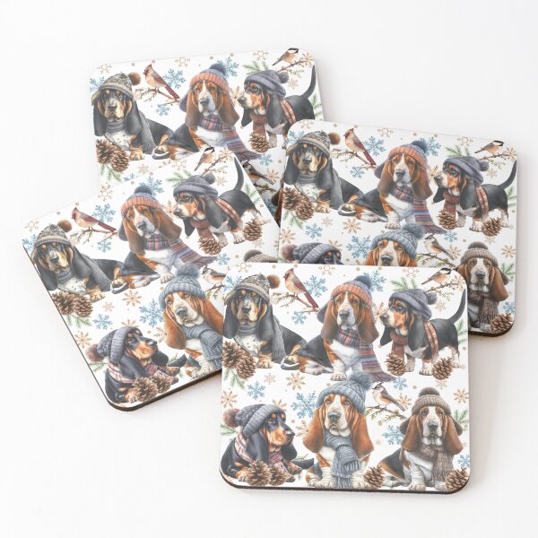 Item preview, Cute Basset Hounds Wearing Winter Hats designed and sold by Animals-on-me.