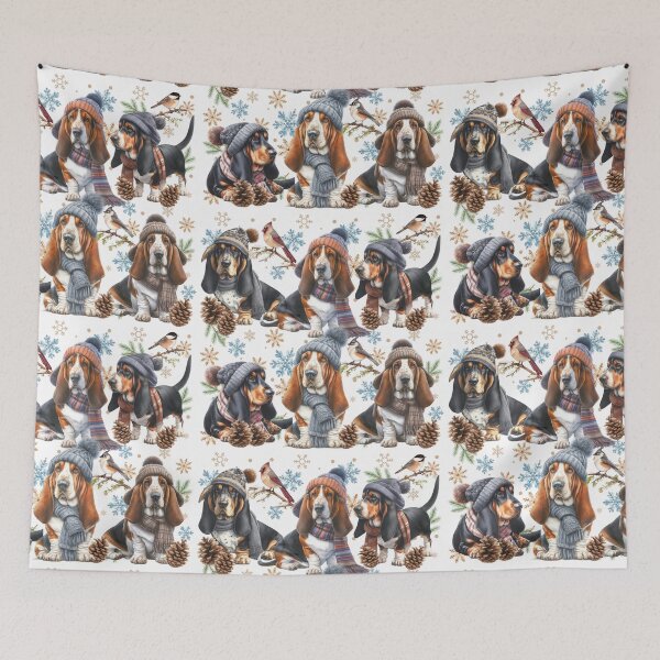 Item preview, Cute Basset Hounds Wearing Winter Hats designed and sold by Animals-on-me.