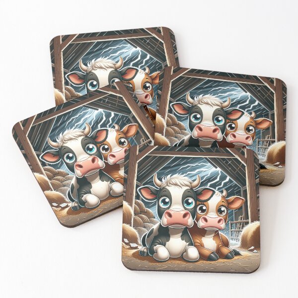 Item preview, Adorable Cartoon Cows in Cozy Barn - Cute Farm Animal Art designed and sold by Moo-larious Creations From Down Udder.
