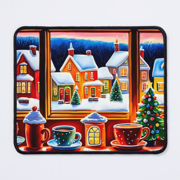Item preview, Enchanted Christmas Window With Coffe and Chocolate Drink in a Cup - Snowy Winter Christmas - Joyful Christmas - Christmas Tree,  designed and sold by MyArt23.
