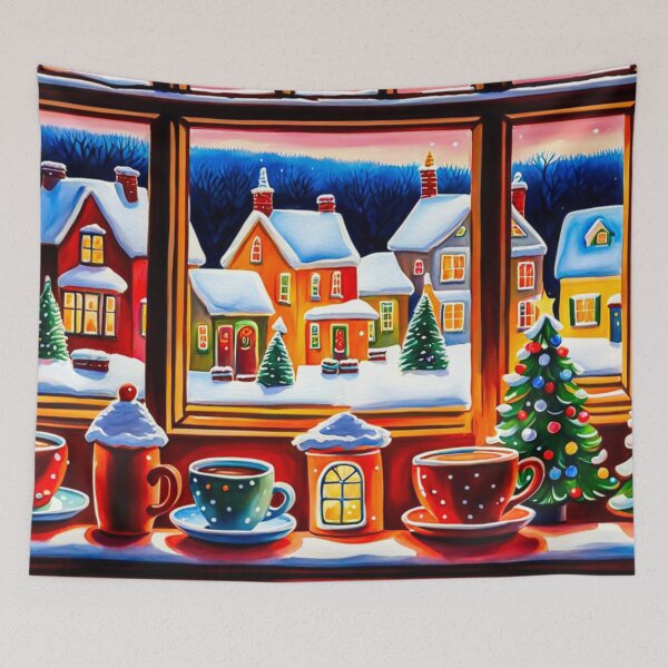Item preview, Enchanted Christmas Window With Coffe and Chocolate Drink in a Cup - Snowy Winter Christmas - Joyful Christmas - Christmas Tree,  designed and sold by MyArt23.