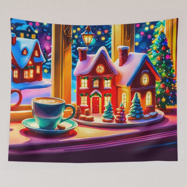 Item preview, Enchanted Christmas Window With Coffe and Chocolate Drink in a Cup - Snowy Winter Christmas - Joyful Christmas - Christmas Tree,  designed and sold by MyArt23.