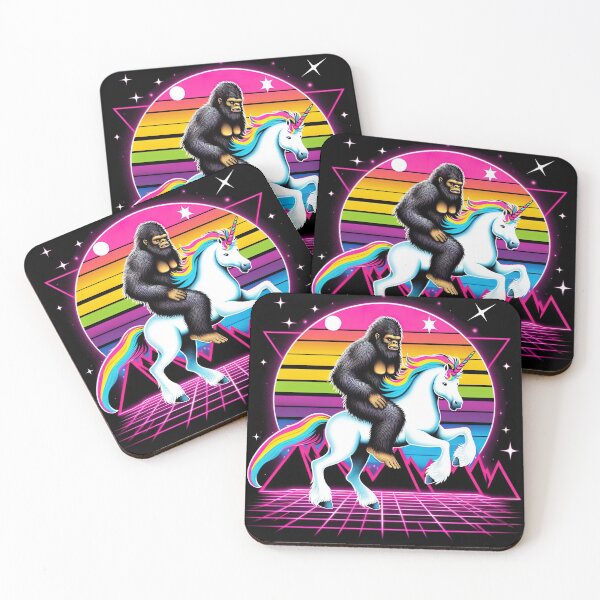 Item preview, Bigfoot Riding Unicorn Vaporwave Sasquatch Retro Graphic designed and sold by SpookshowDesign.