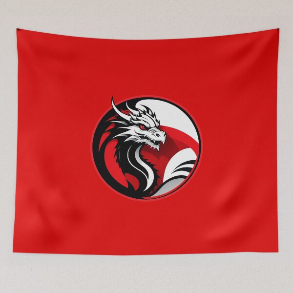 Item preview, Dragon head in Ying Yang style round illustration in red, black and white designed and sold by AD-Digital-Art.
