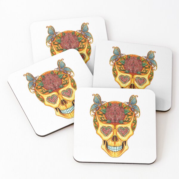 Item preview, Sugarskull in love set with gems day of the dead hand watercolor painting. designed and sold by Jiwsurreal.