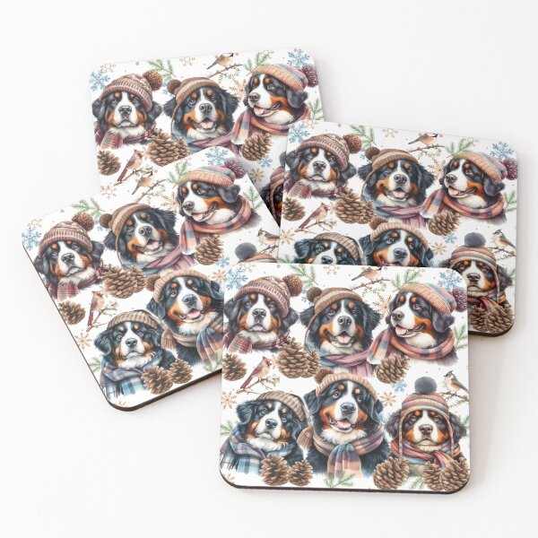 Item preview, Bernese Mountain Dog Wearing Winter Hats and Scarves designed and sold by Animals-on-me.
