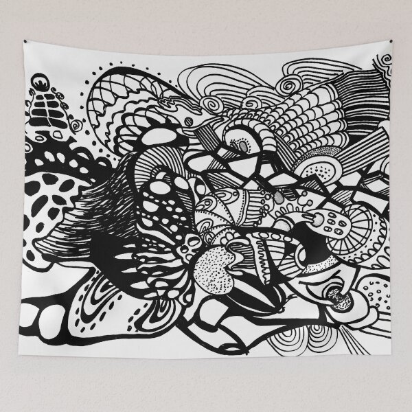 Item preview, 410. Abstract composition. Black&white graphic psychedelic subconscious marker doodles designed and sold by Veera Zukova.