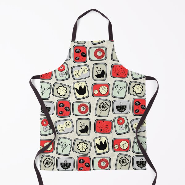 Item preview, Retro pattern No.45a-  Mid Century Flowers cherry red and greys designed and sold by TalkingHerds.