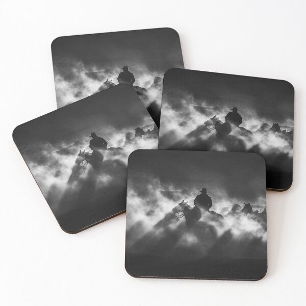 Item preview, A cowboy on a wild horse in front of dusty mountains (black and white) designed and sold by fotoryum.
