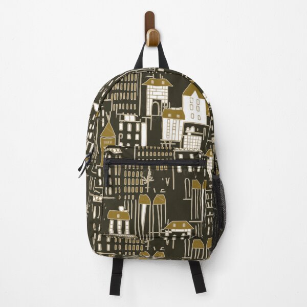 Item preview, Patrón de casas y edificios negros y dorados. designed and sold by zanydoodles.