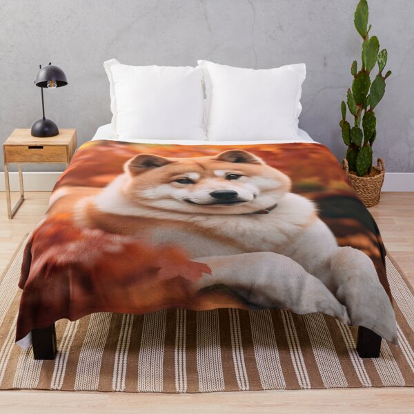 Item preview, Sweet Japanese akita inu dog in fall nature surrounded by red and orange leaves designed and sold by NBSStore.