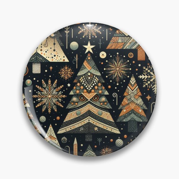 Item preview, Mid Century Modern Geometric Christmas Tree Turquois Earthy Browns Rust Red pattern Nordic Scandinavian  designed and sold by CoffeeIsATrip.