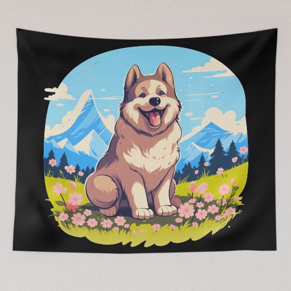 Item preview, Cute alaskan malamute dog breed puppy in the mountains illustration designed and sold by NBSStore.