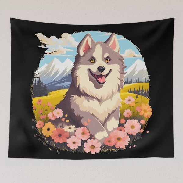 Item preview, Cute alaskan malamute dog breed puppy in the mountains illustration designed and sold by NBSStore.