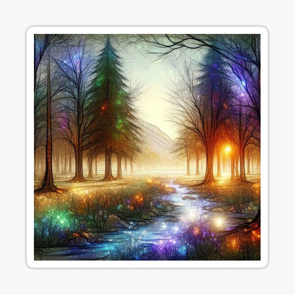 Morning Serenity - Stained Glass Neon Light - www.fineaiart.art Sticker