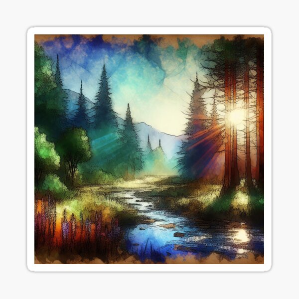 Morning Serenity - Stained Glass Neon Light - www.fineaiart.art Sticker
