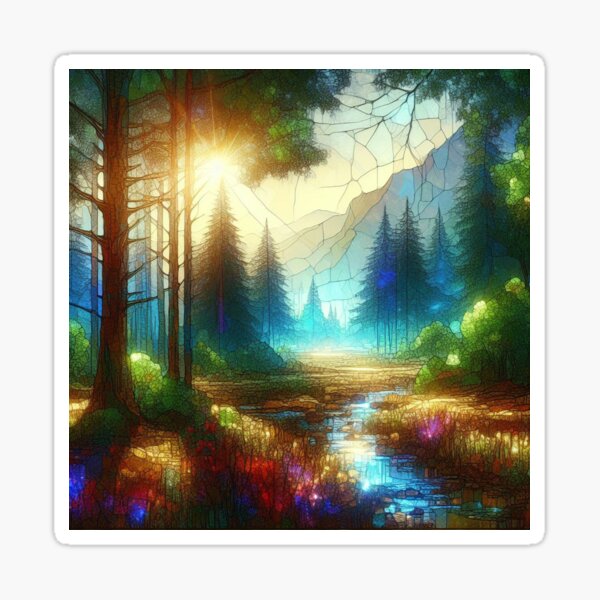 Morning Serenity - Stained Glass Neon Light - www.fineaiart.art Sticker