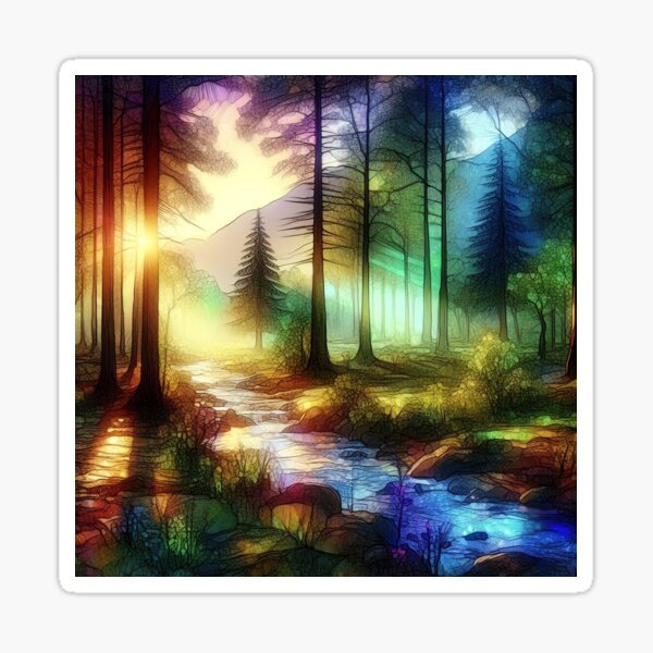 Morning Serenity - Stained Glass Neon Light - www.fineaiart.art Sticker