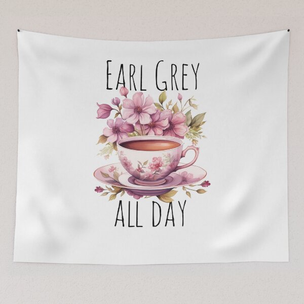 Item preview, Earl Grey Tea all day Aesthetic pink Watercolor Drawing Flowers designed and sold by Samanthi007.