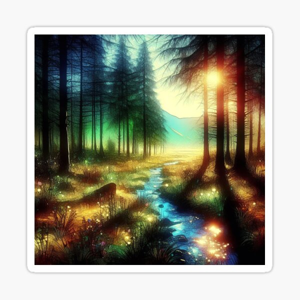 Morning Serenity - Stained Glass Neon Light - www.fineaiart.art Sticker