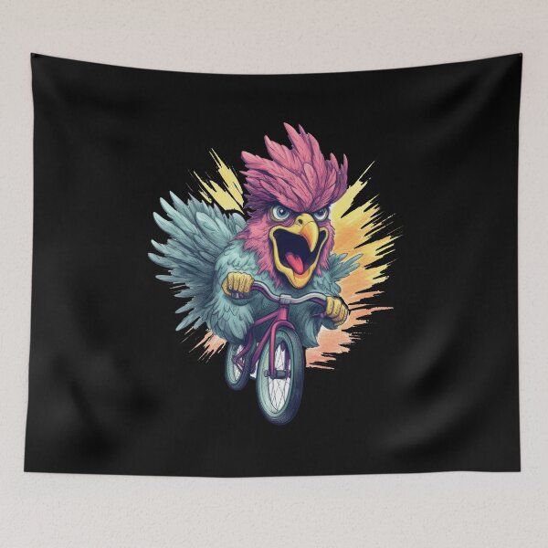 Item preview, Mountain biker colorful chicken has fun designed and sold by WallGemsArt.