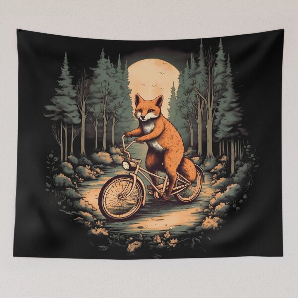 Item preview, Funny orange fox driving a bike in forest nature Illustration  designed and sold by NBSStore.