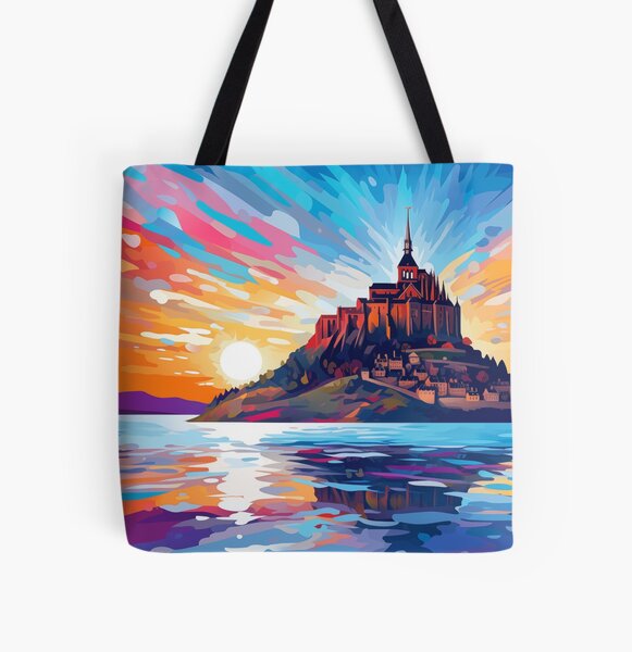 ★Le Mont Saint Michel★ Logo Patch Canvas Tote Bag Navy Le Mont Saint Michel Tote Bags for Sale | Redbubble